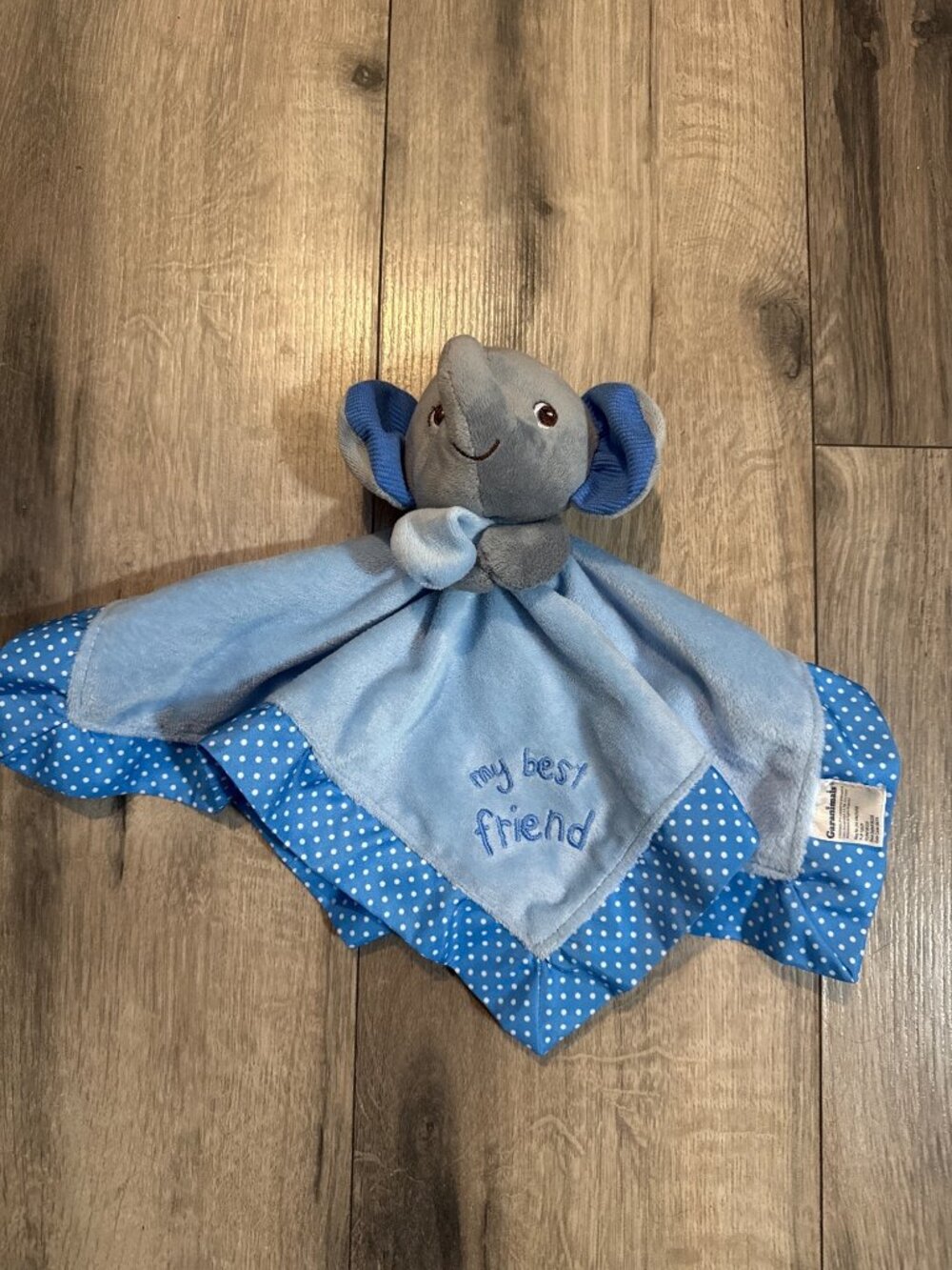 Geranimals Blue Elephant Lovey Security Blanket With Polka Dot Satin Trim Soft P